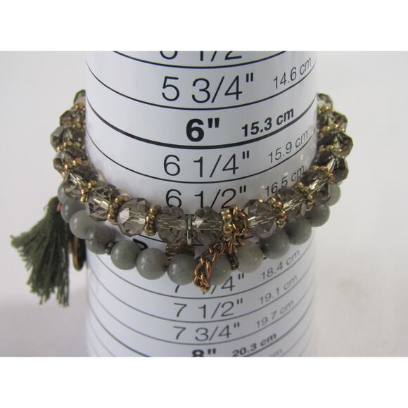 Forever 21 Gray Faux Pearl Rhinestone Station Wrist Bracelet Set 6" Whimsical - Picture 1 of 5